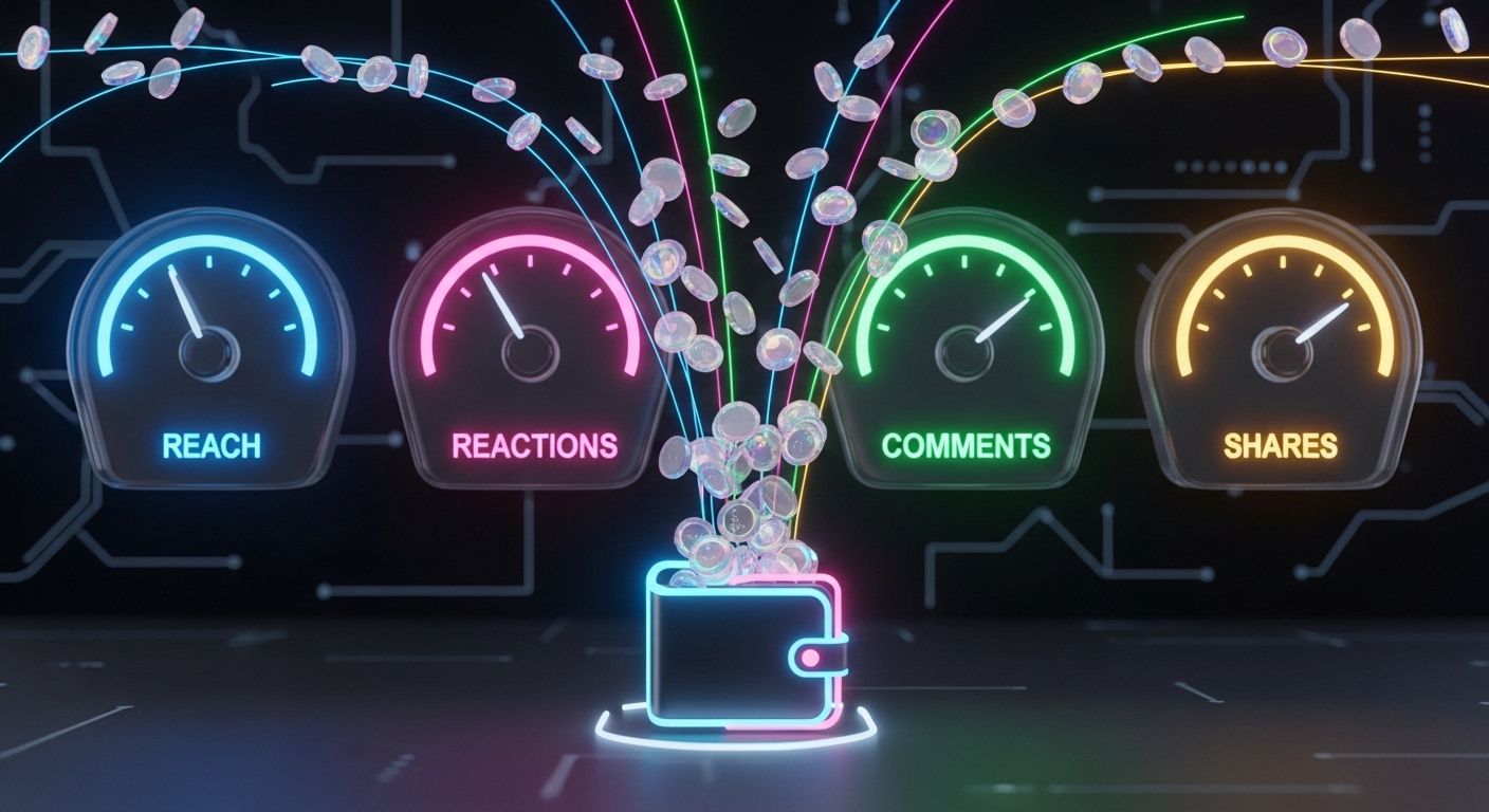 Thu nhập dựa trên hiệu suất; reach tác động mạnh nhất, kèm cảm xúc, bình luận và chia sẻ đóng góp trực tiếp.