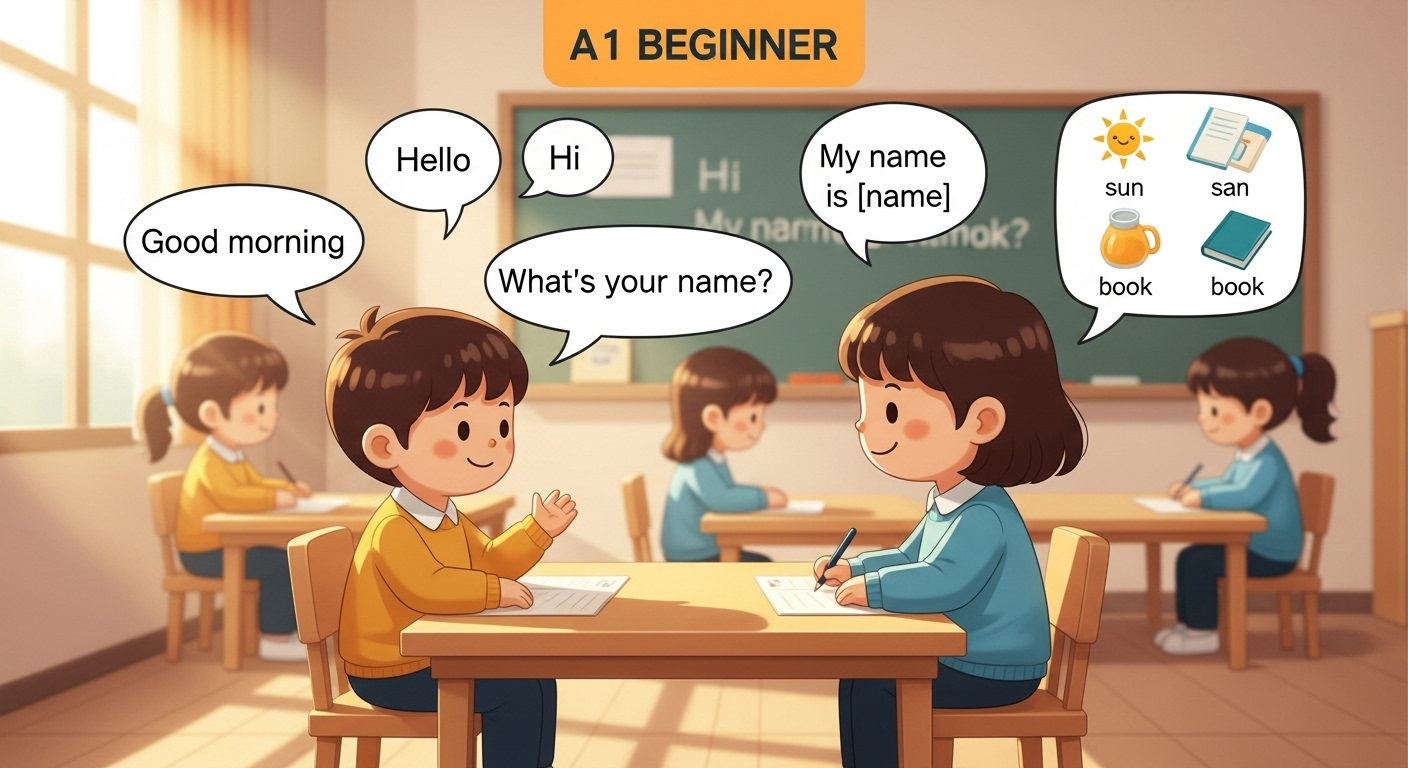 Cấp độ A1 CEFR – luyện tiếng Anh cho người mới bắt đầu, giao tiếp cơ bản – minh họa lớp học